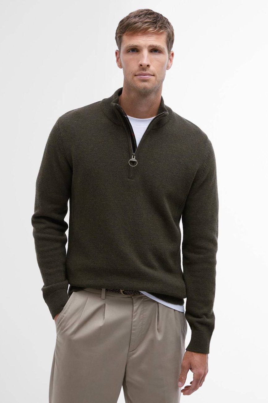 Barbour uomo maglia mezza zip con toppa verde HOLDEN