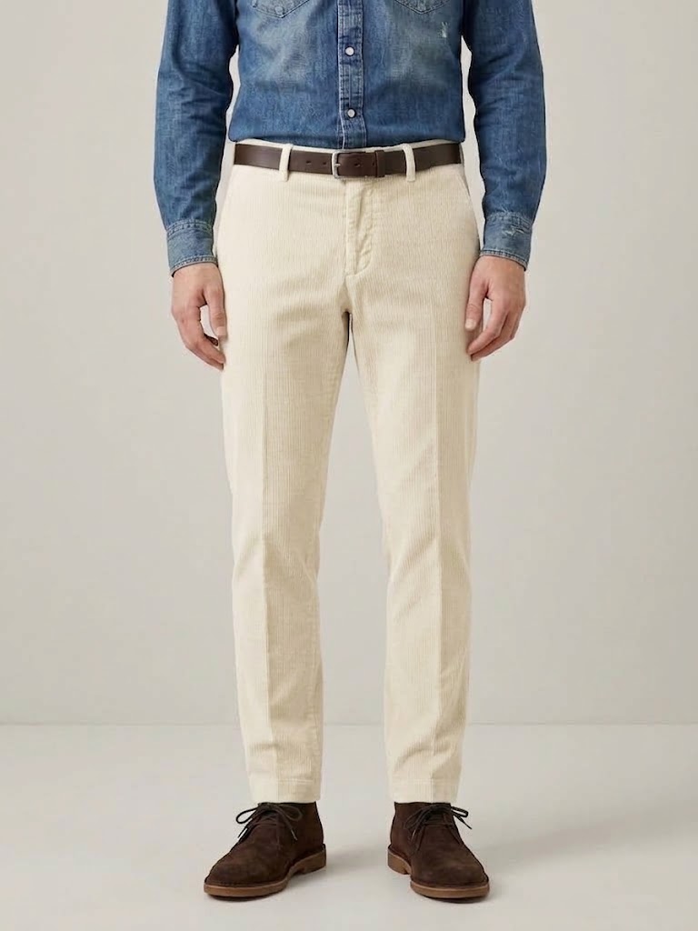 Berselli dal 1937 pantalone velluto elasticizzato bianco panna MIAMI