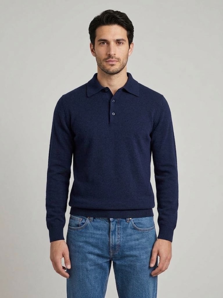 Filippo De Laurentiis maglia a polo manica lunga in lana e cashmere blu