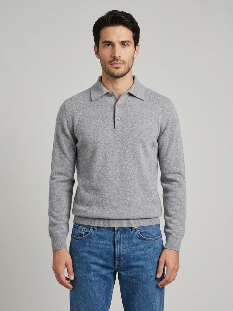 Filippo De Laurentiis maglia a polo manica lunga in lana e cashmere grigia