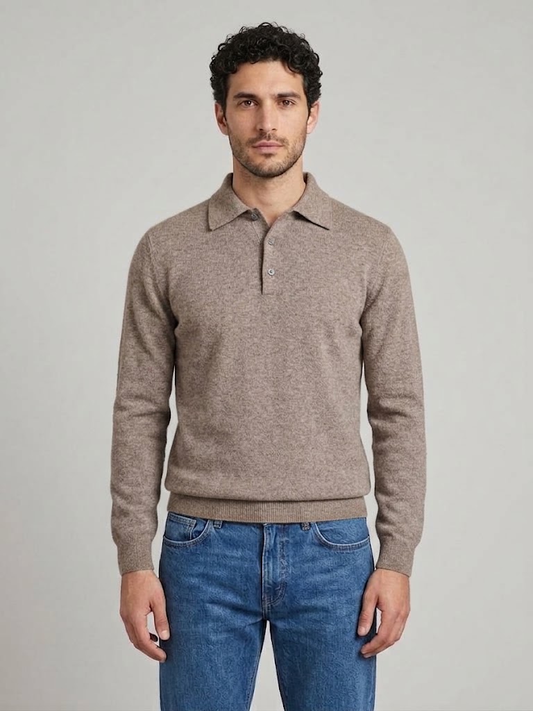 Filippo De Laurentiis maglia a polo manica lunga in lana e cashmere tortora