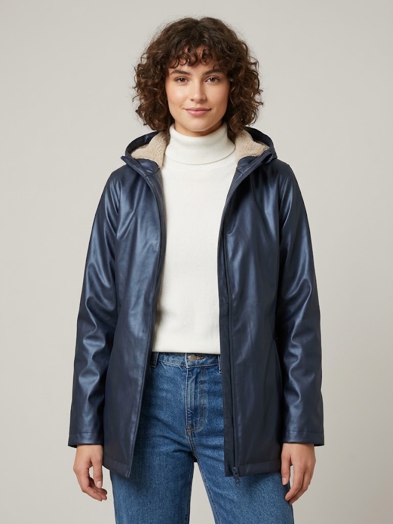 Homeward donna parka gommato con pelliccia ecologica Blu EXETER TWILL METAL