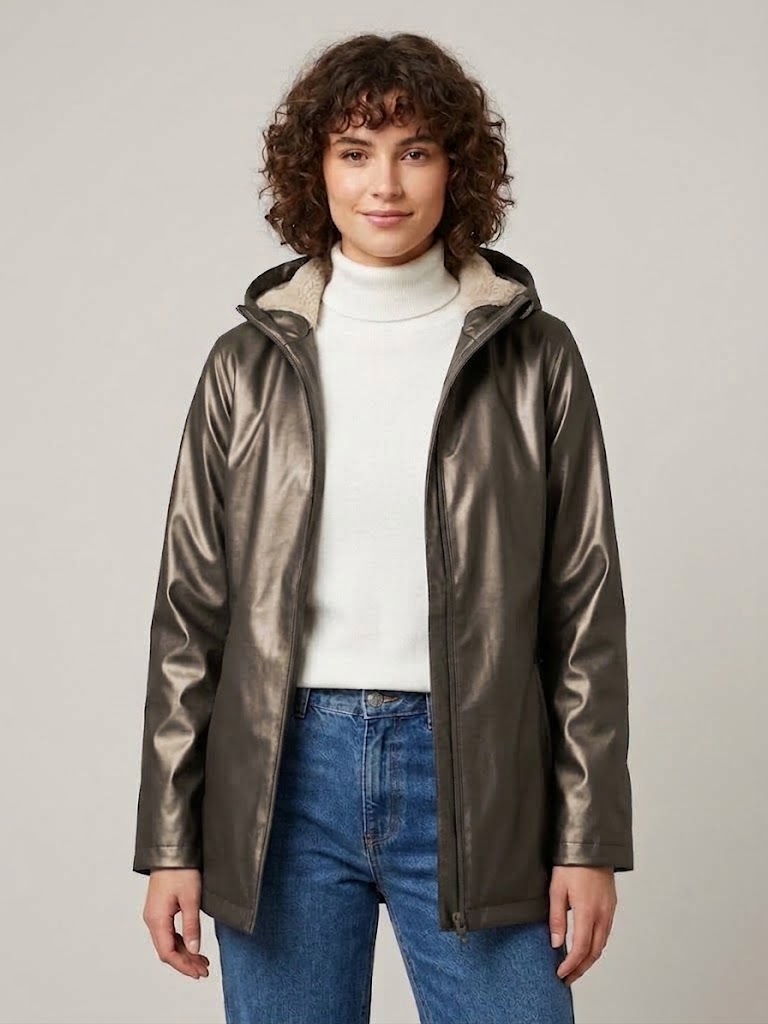 Homeward donna parka gommato con pelliccia ecologica titanium EXETER TWILL METAL