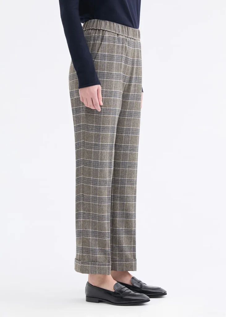 Rosso 35 pantalone a quadri con risvolto e elastico in vita