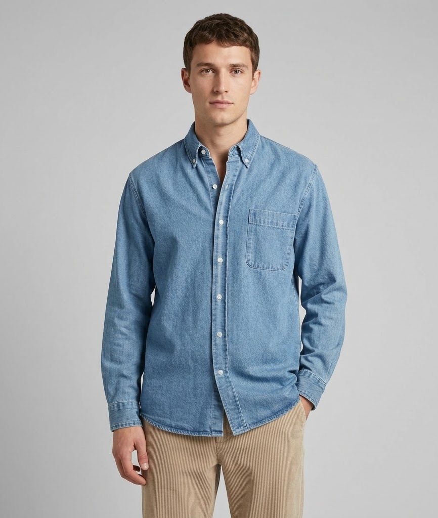 Sebago uomo camicia in jeans lavaggio chiaro MERCER