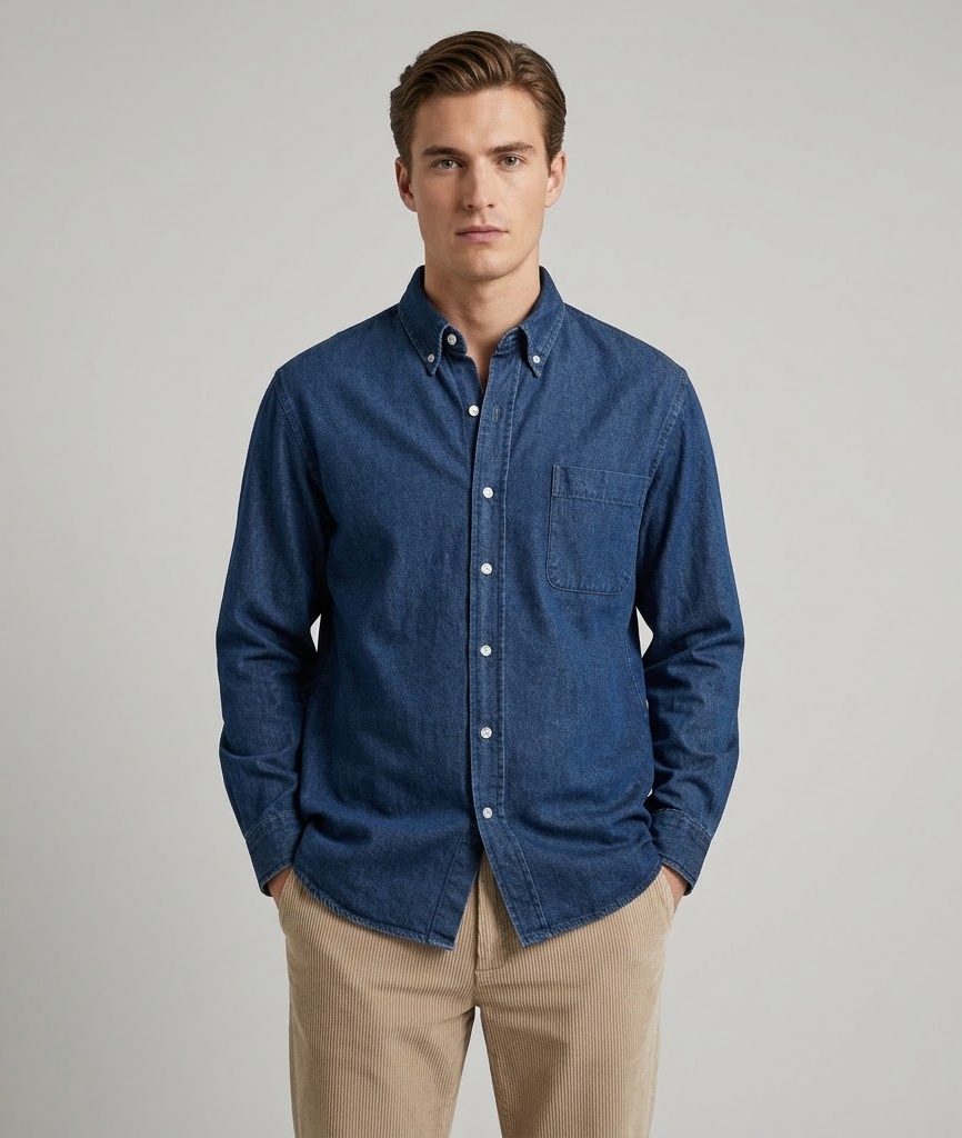 Sebago uomo camicia in jeans lavaggio scuro MERCER