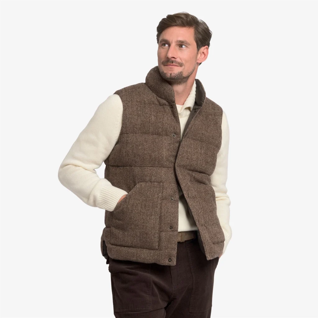 Sebago uomo gilet reversibile herringbone marrone WEBB