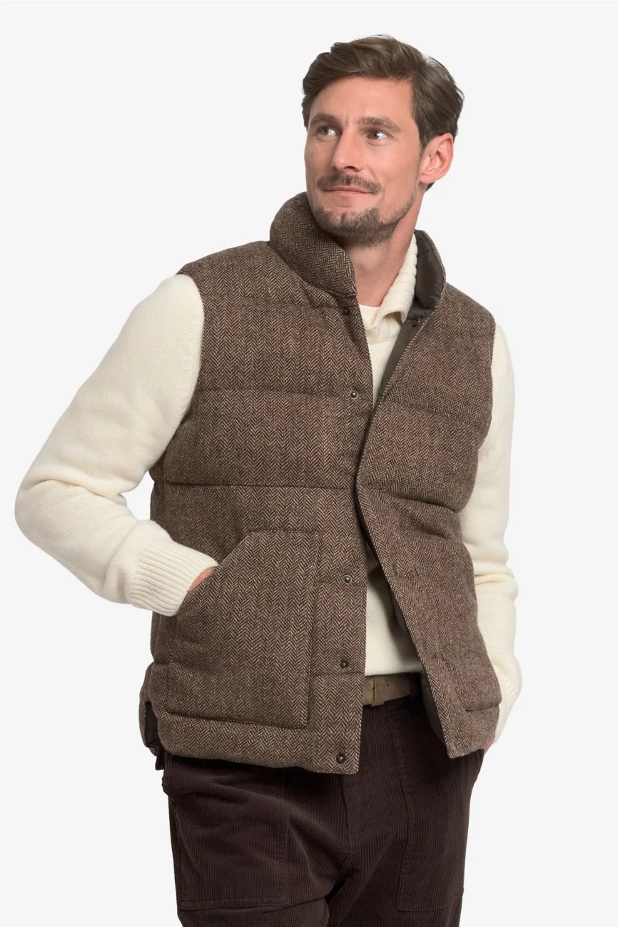 Sebago uomo gilet reversibile herringbone marrone WEBB