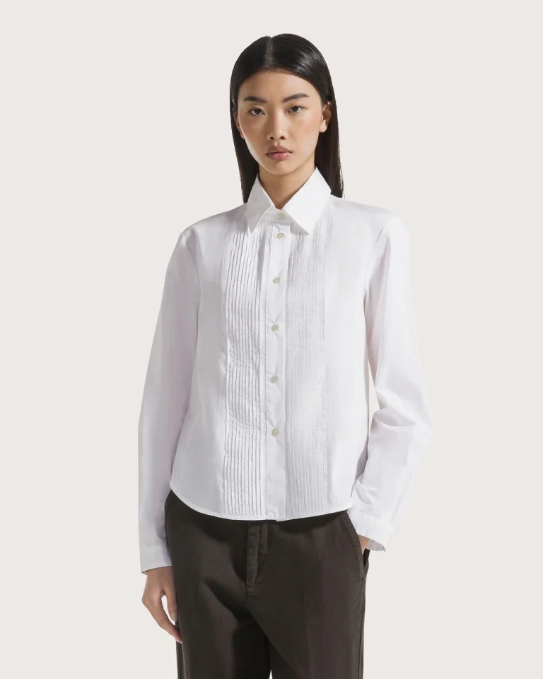 Seventy 19.70 camicia in popeline bianca con pieghe