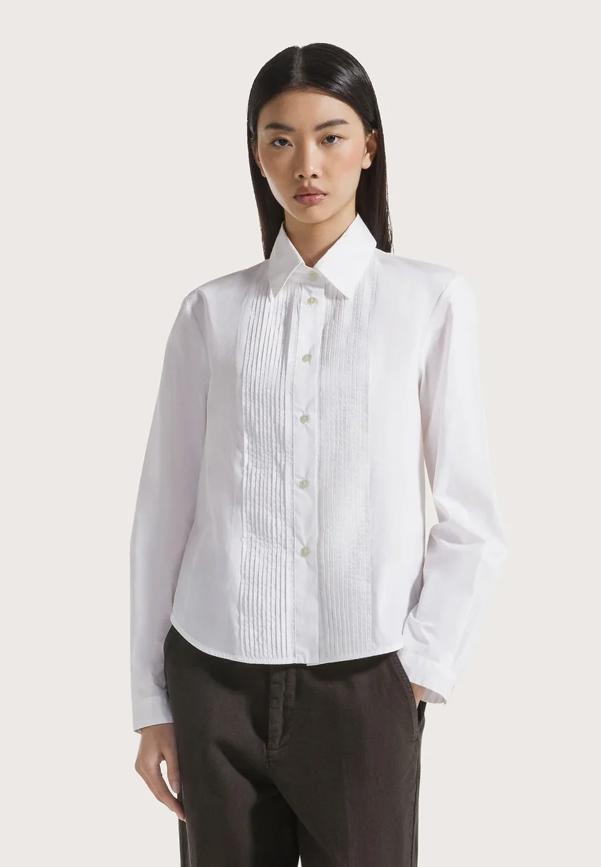 Seventy 19.70 camicia in popeline bianca con pieghe