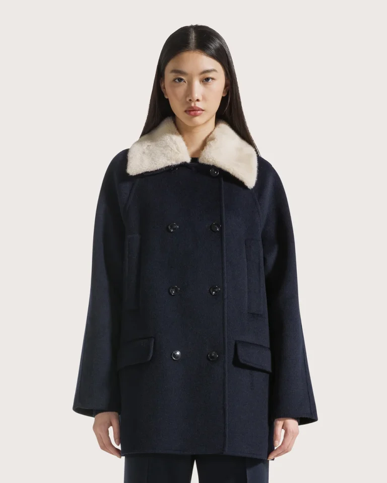 Seventy 19.70 cappotto con collo in eco pelliccia blu
