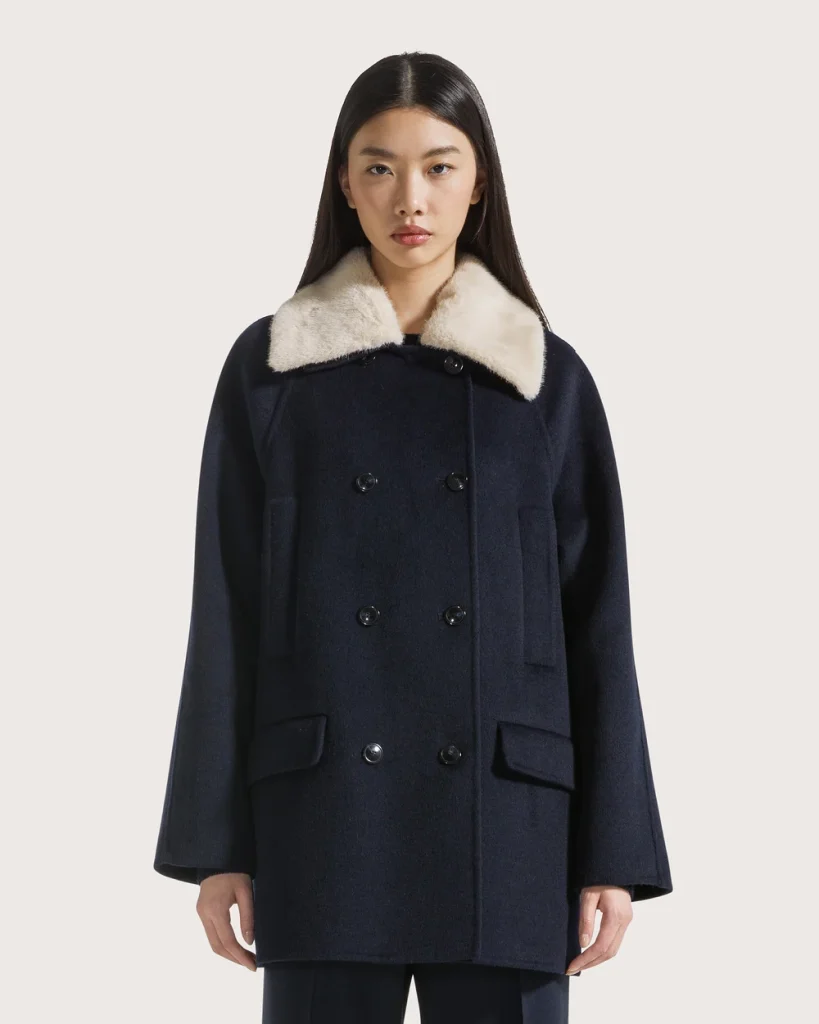 Seventy 19.70 cappotto con collo in eco pelliccia blu