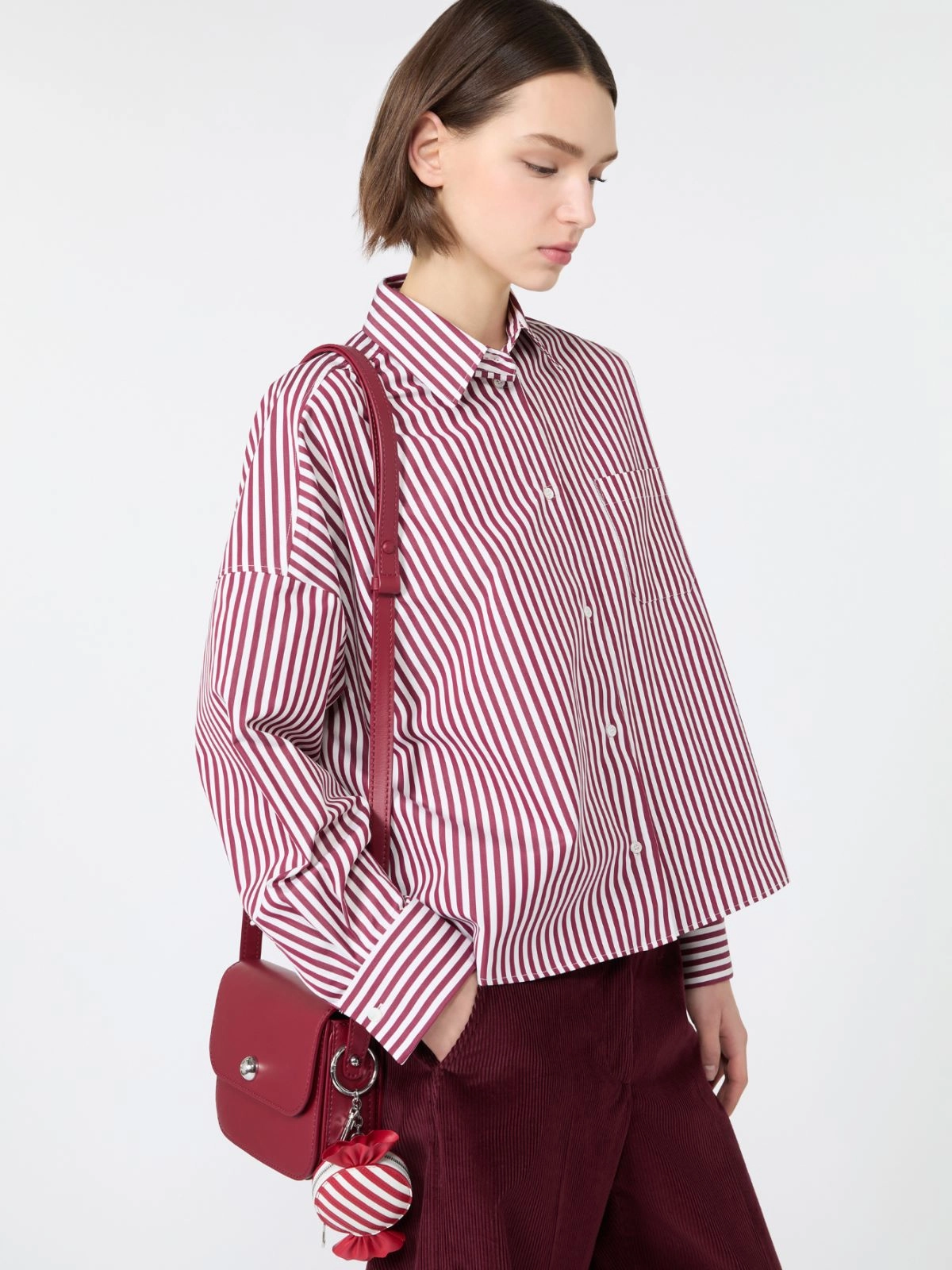 Weekend Max Mara camicia cropped a righe bordeaux WKDOVATTA - immagine 3