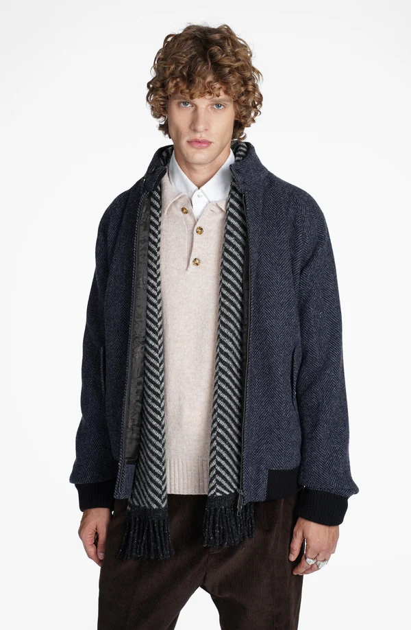 Baracuta giubbotto uomo Harrington G9 in lana herringbone blu