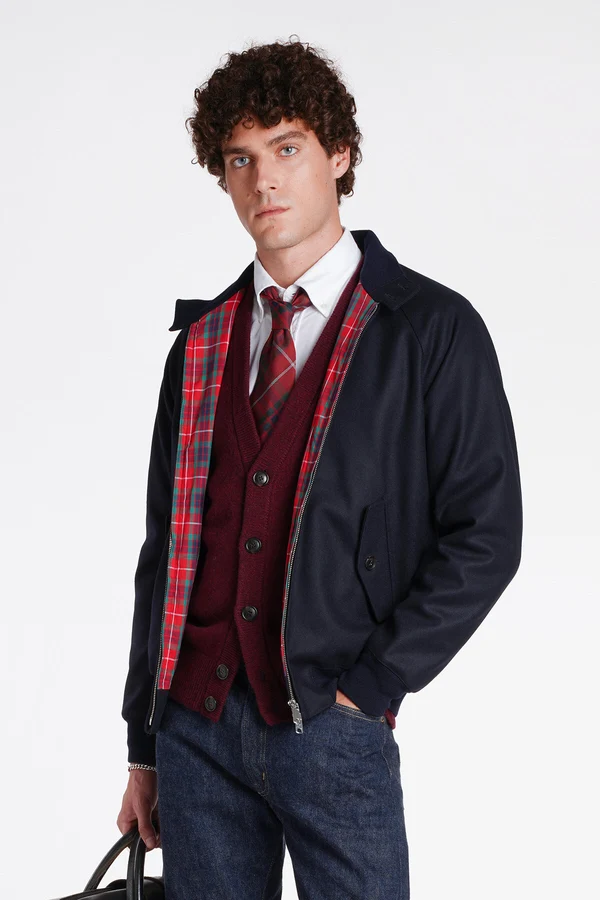 Baracuta giubbotto uomo Harrington G9 melton lana e cashmere blu