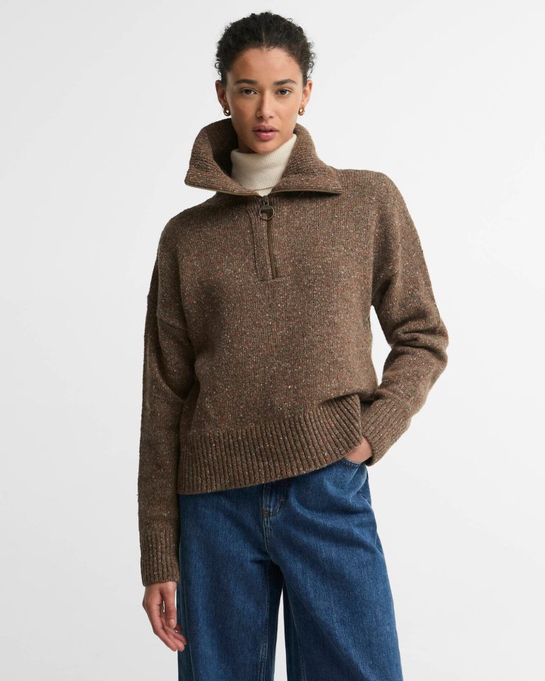 Barbour donna maglia donegal mezza zip beige LAVENSDALE