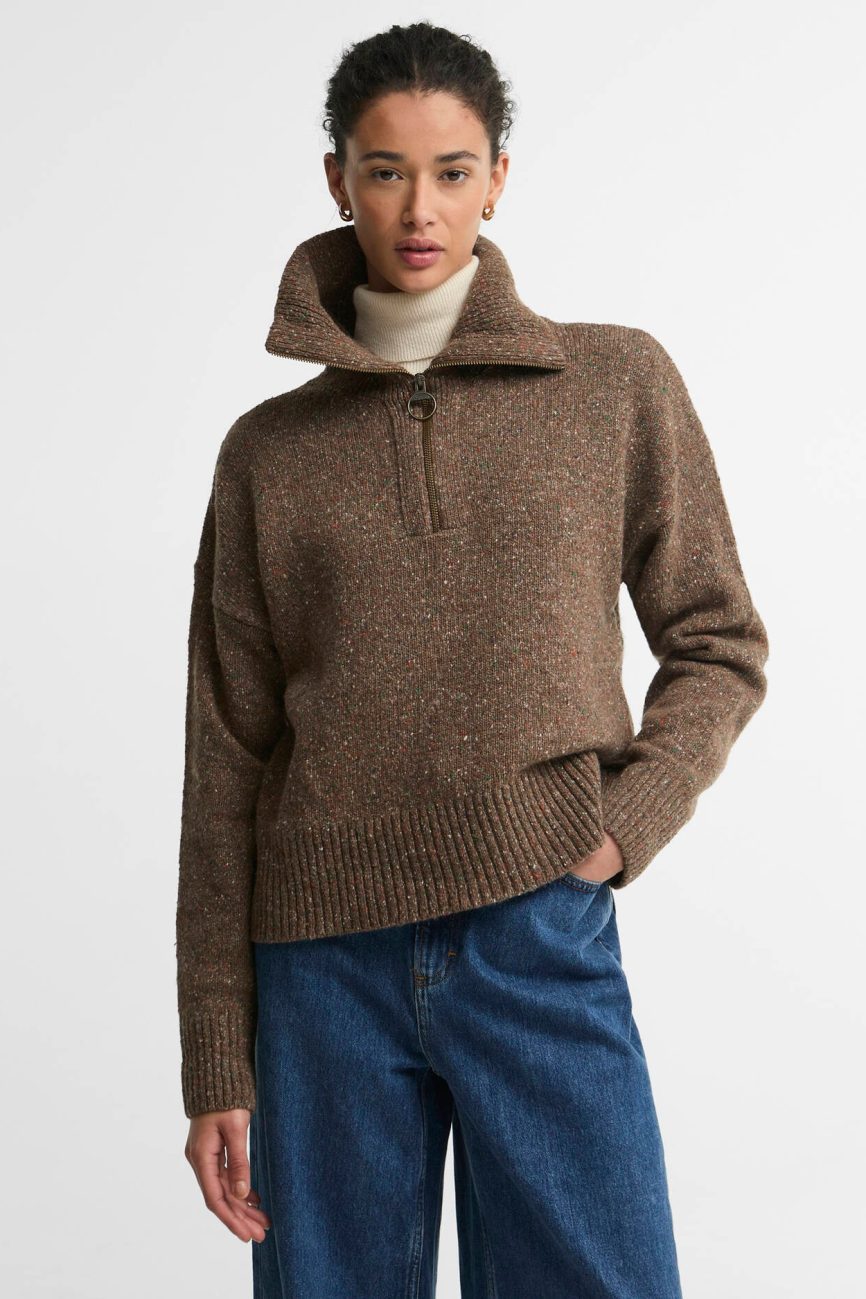 Barbour donna maglia donegal mezza zip beige LAVENSDALE