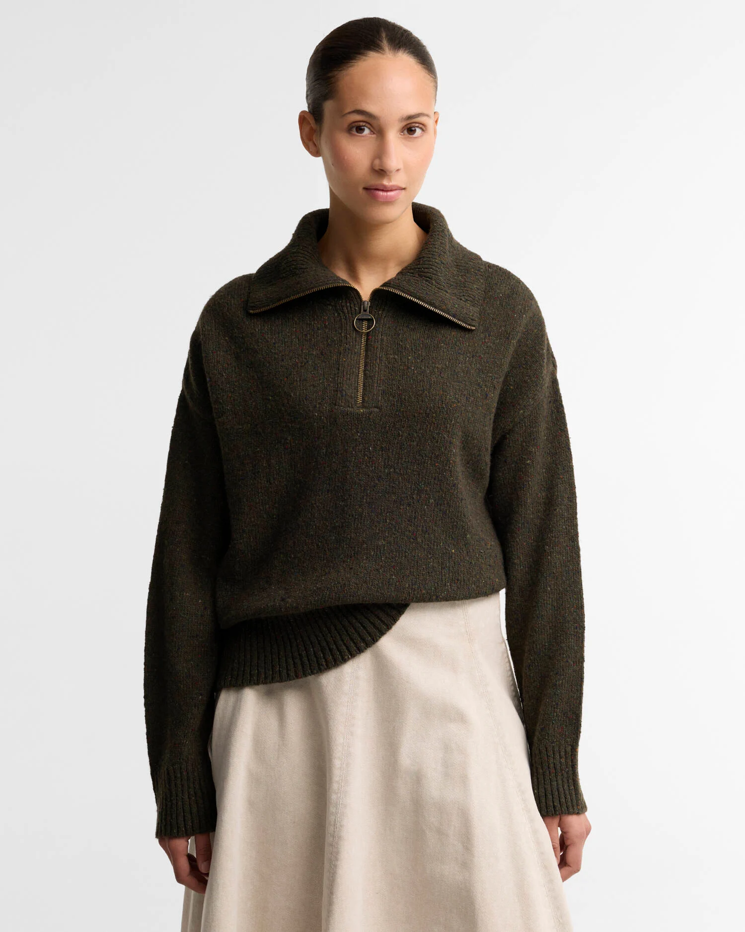 Barbour donna maglia donegal mezza zip verde LAVENSDALE