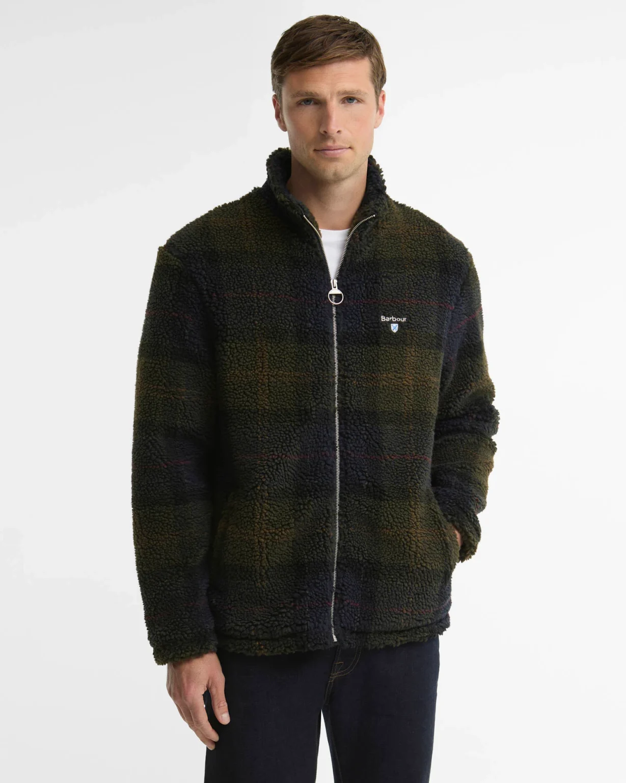 Barbour uomo giubbotto in pile sherpa tartan