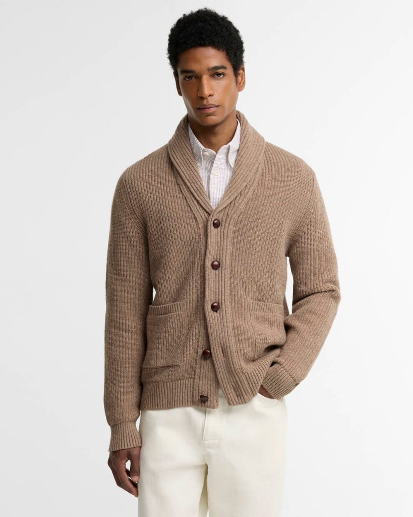Barbour uomo cardigan a coste costa inglese beige HARTLAND