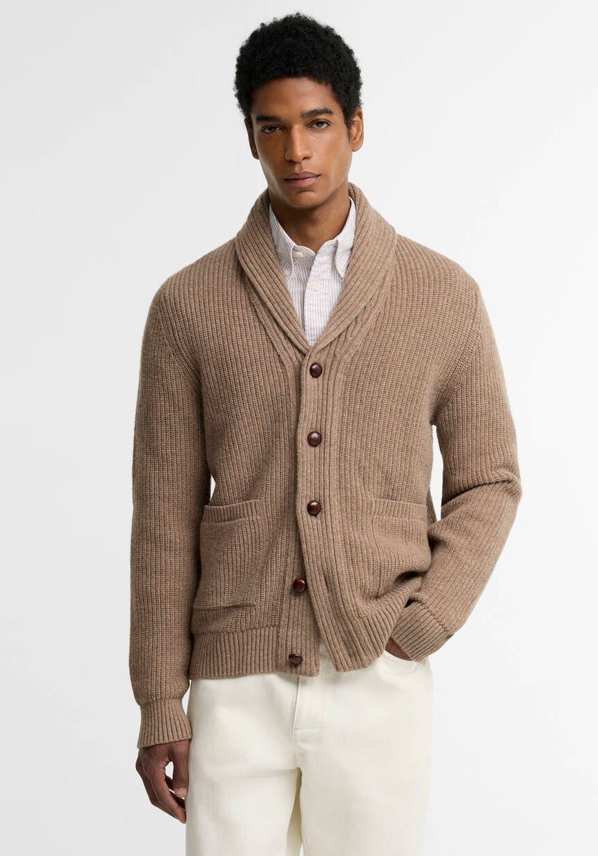 Barbour uomo cardigan a coste costa inglese beige HARTLAND