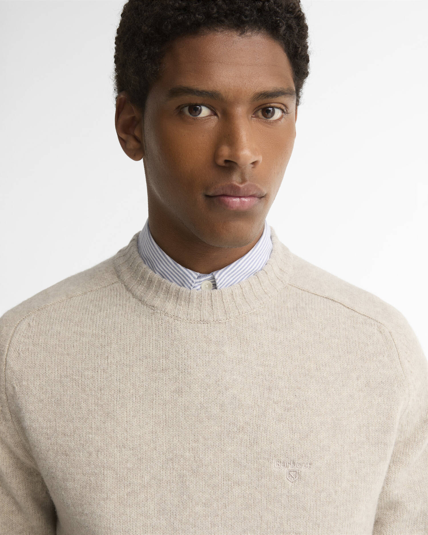 Barbour uomo maglia girocollo in lambswool bianco panna NEWTOWN - immagine 2
