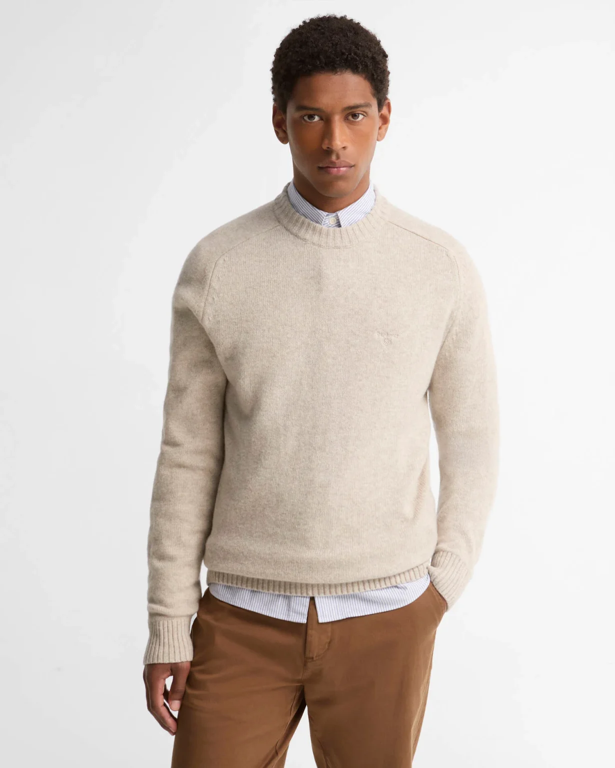 Barbour uomo maglia girocollo in lambswool bianco panna NEWTOWN