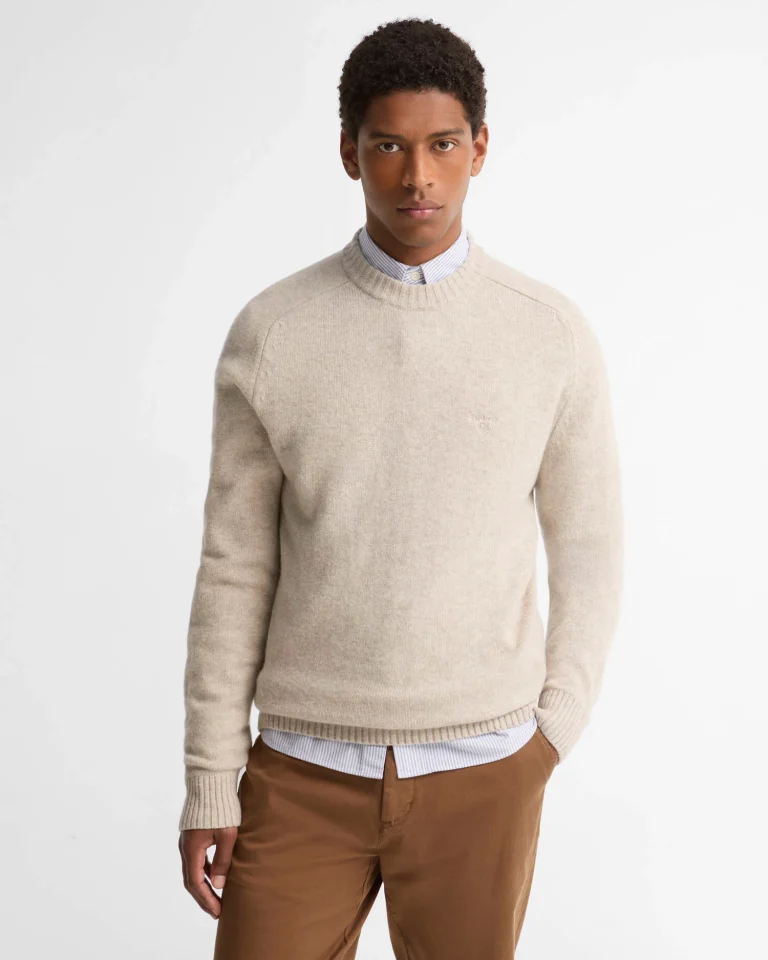 Barbour uomo maglia girocollo in lambswool bianco panna NEWTOWN