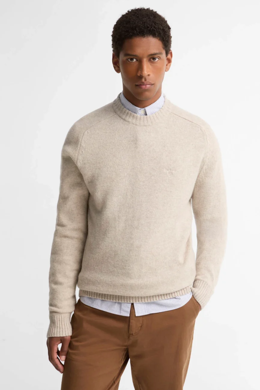 Barbour uomo maglia girocollo in lambswool bianco panna NEWTOWN