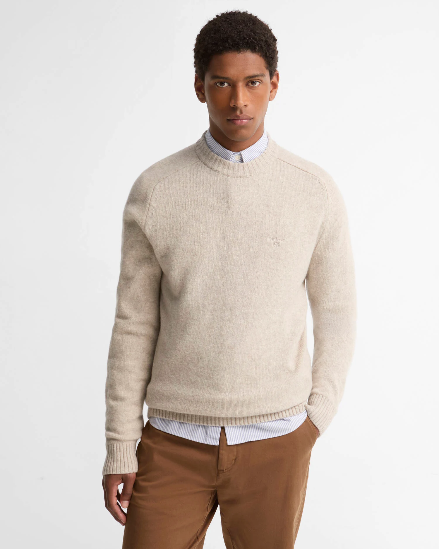 Barbour uomo maglia girocollo in lambswool bianco panna NEWTOWN