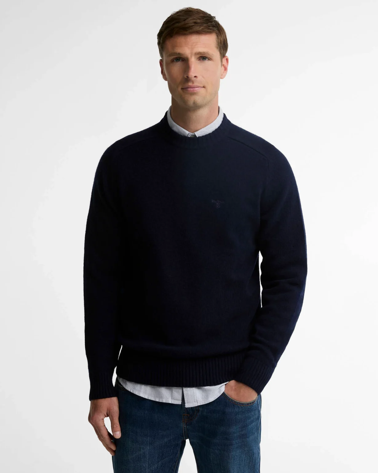 Barbour uomo maglia girocollo in lambswool blu NEWTOWN