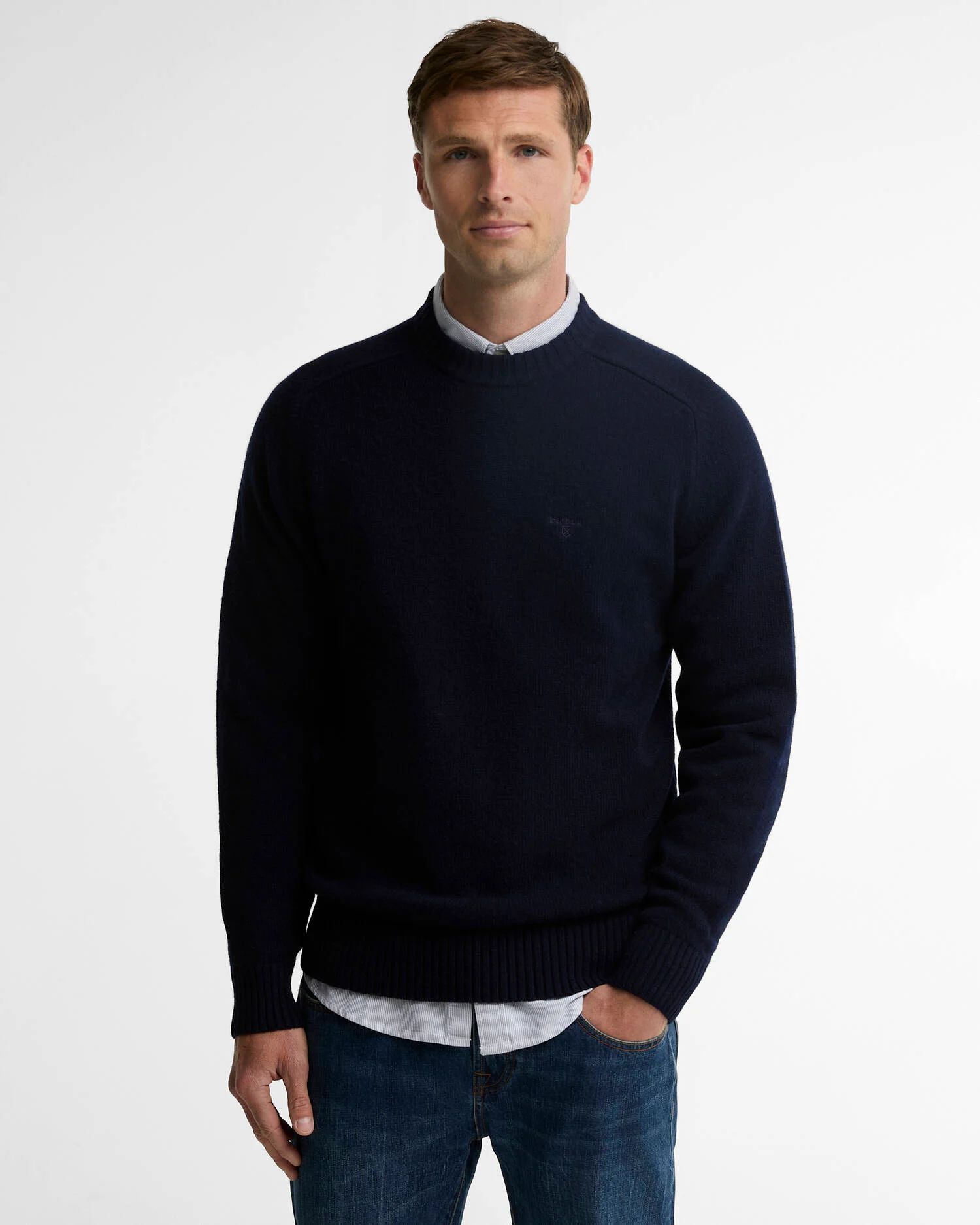 Barbour uomo maglia girocollo in lambswool blu NEWTOWN