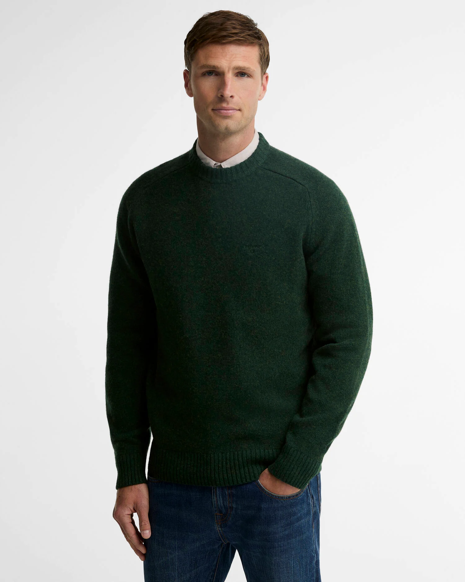 Barbour uomo maglia girocollo in lambswool verde NEWTOWN
