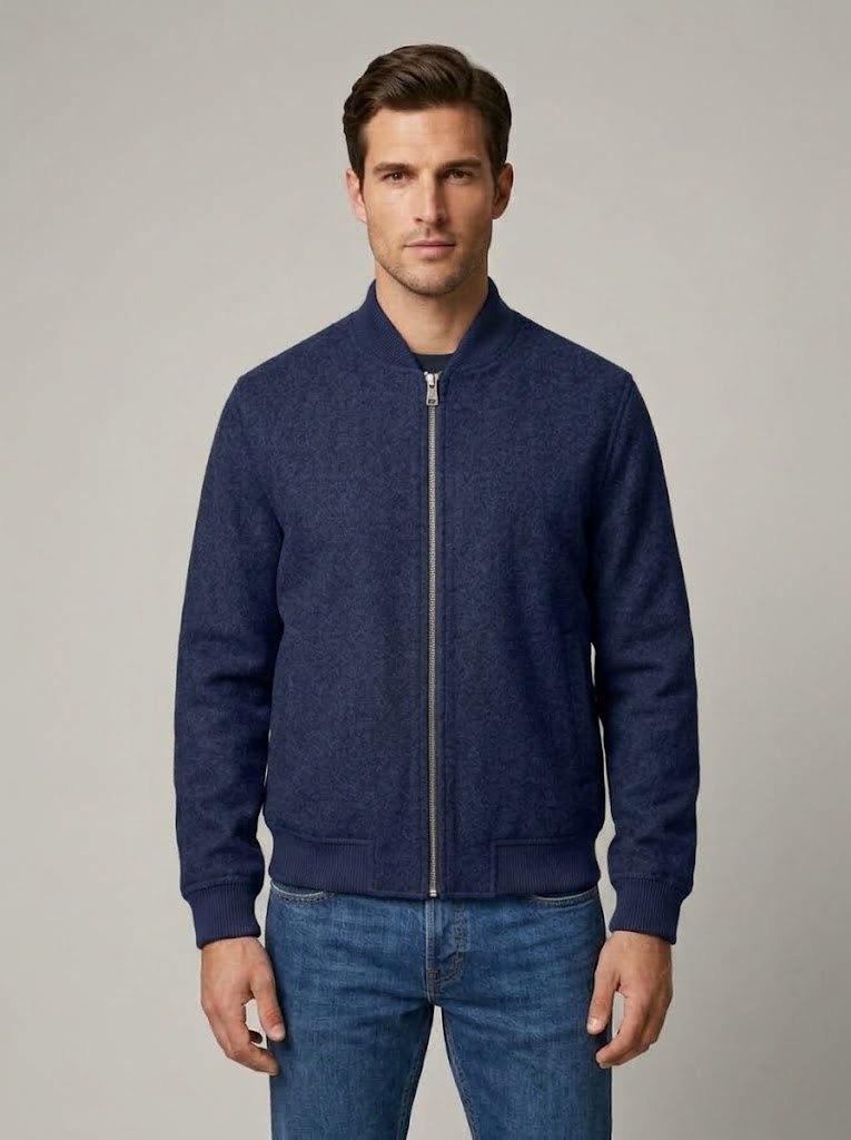 Bolters and co. giubbotto bomber in doppio misto lana blu denim