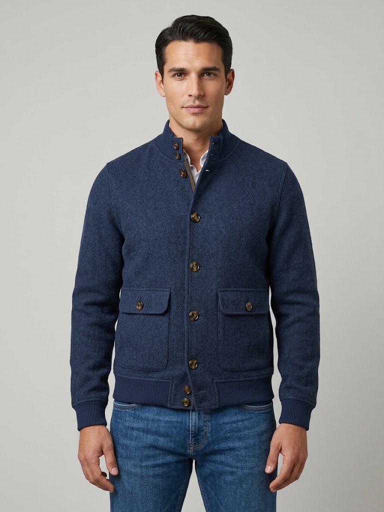 Bolters and co. giubbotto valstar in doppio misto lana blu denim EMILIO