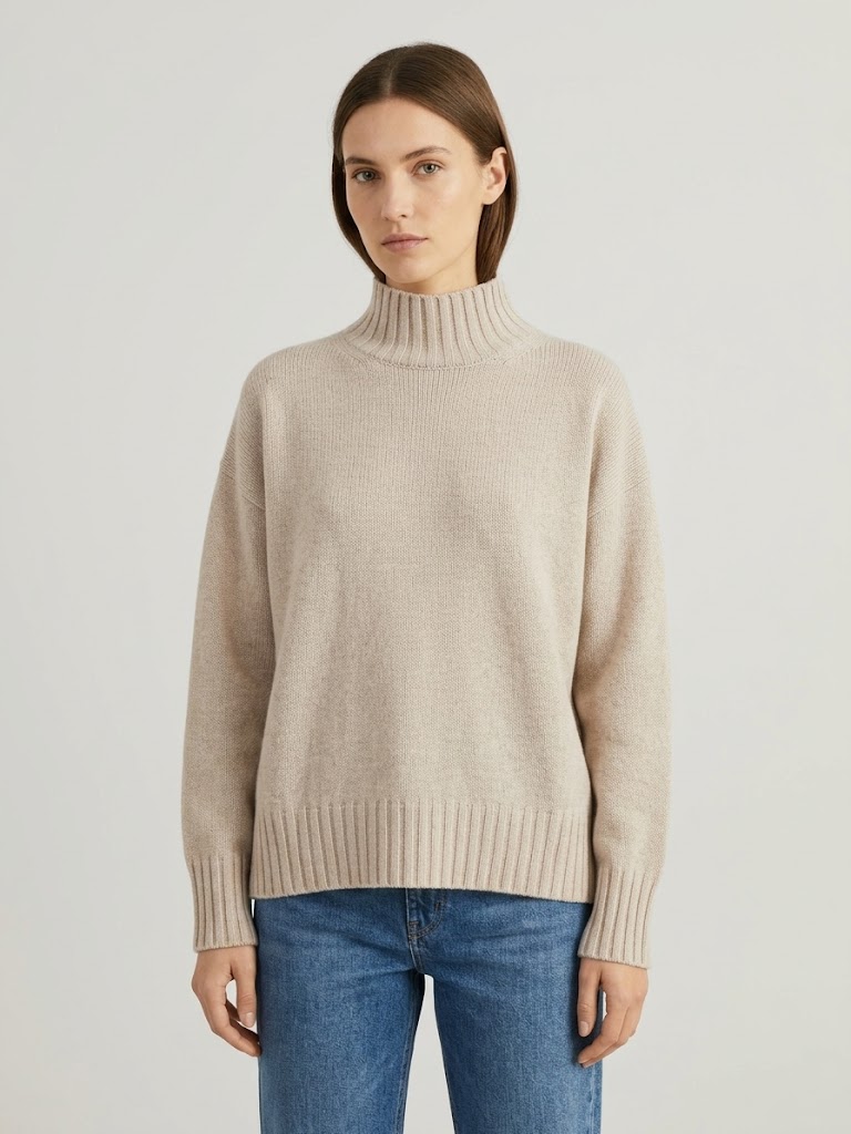 Calatura maglia over con collo a vulcano beige