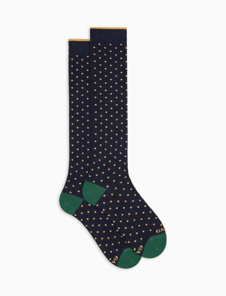 Gallo uomo calze lunghe a pois navy ottone 103013