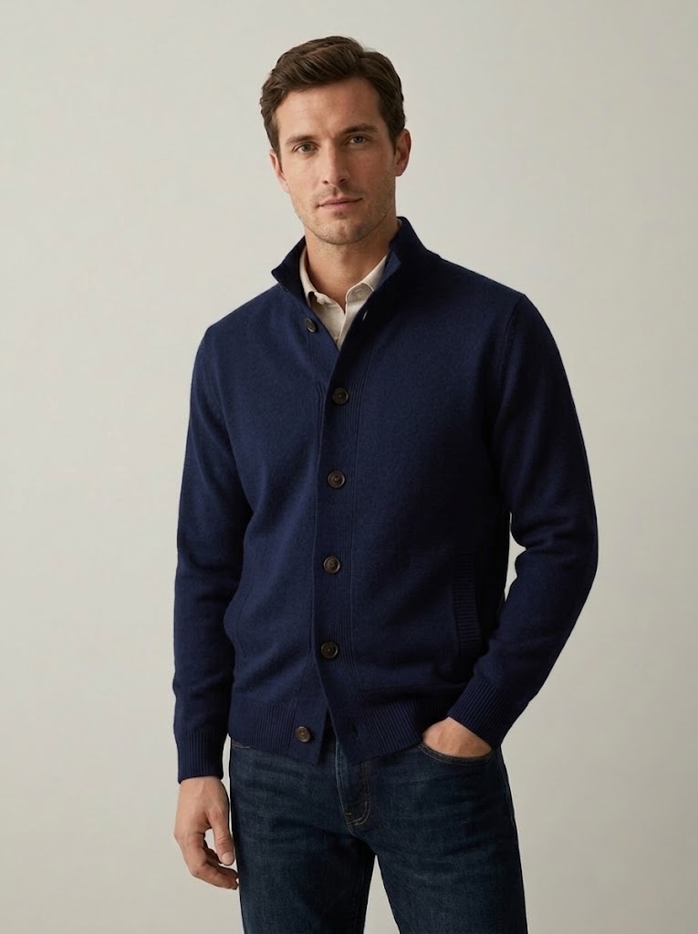 Filippo De Laurentiis maglia cardigan in lana e cashmere blu navy
