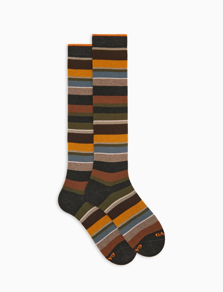 Gallo uomo calze lunghe a righe multicolor antracite militare 103413