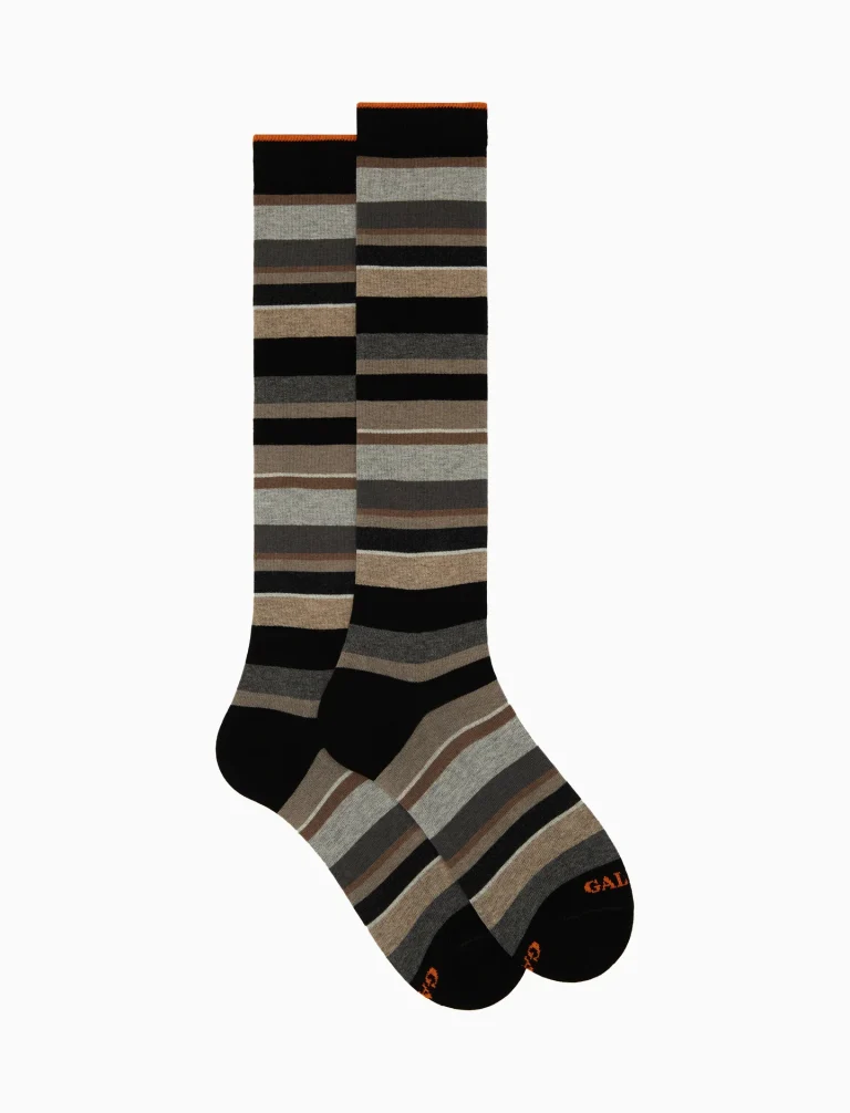 Gallo uomo calze lunghe a righe multicolor nero panna 103413