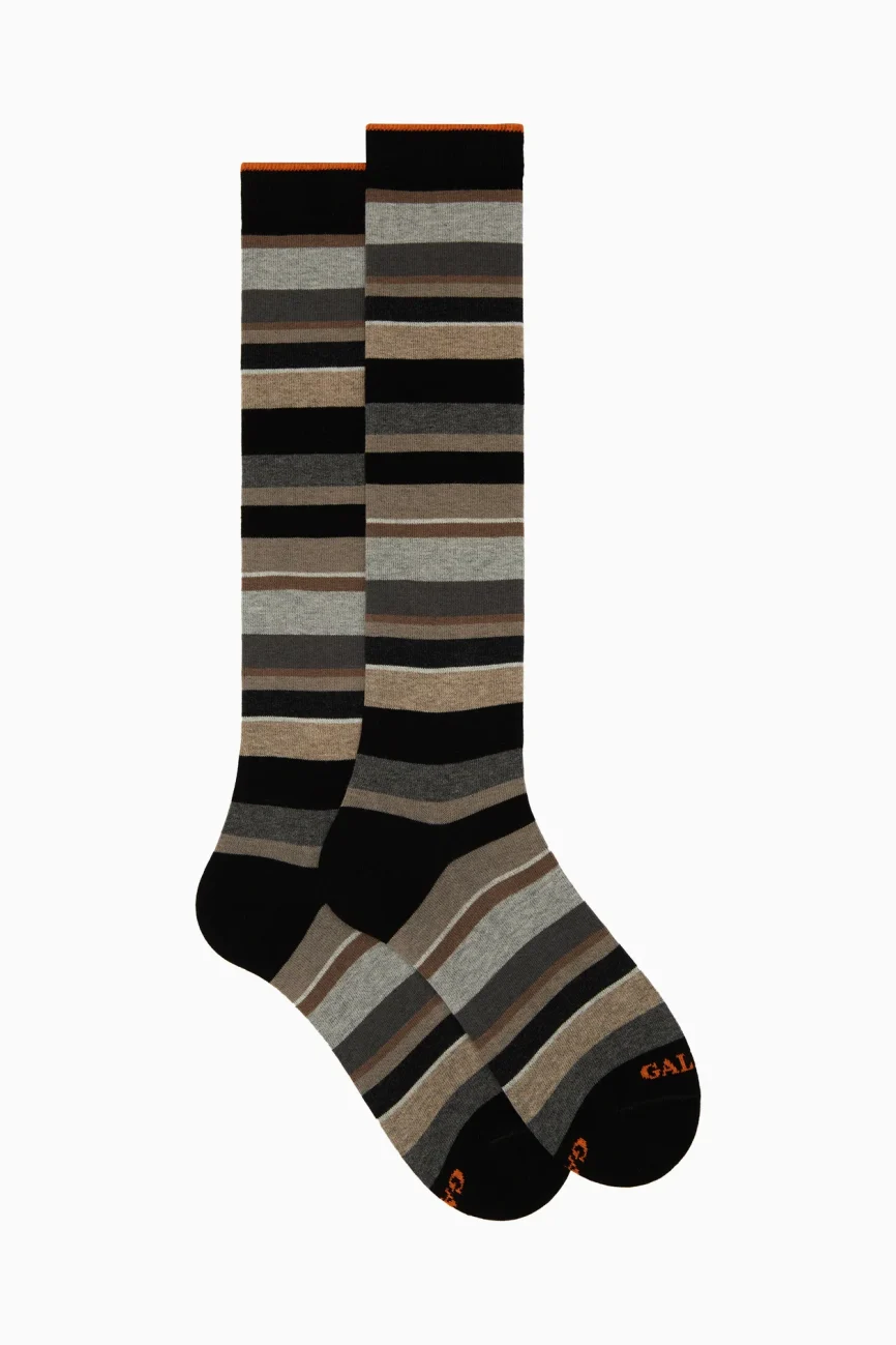 Gallo uomo calze lunghe a righe multicolor nero panna 103413