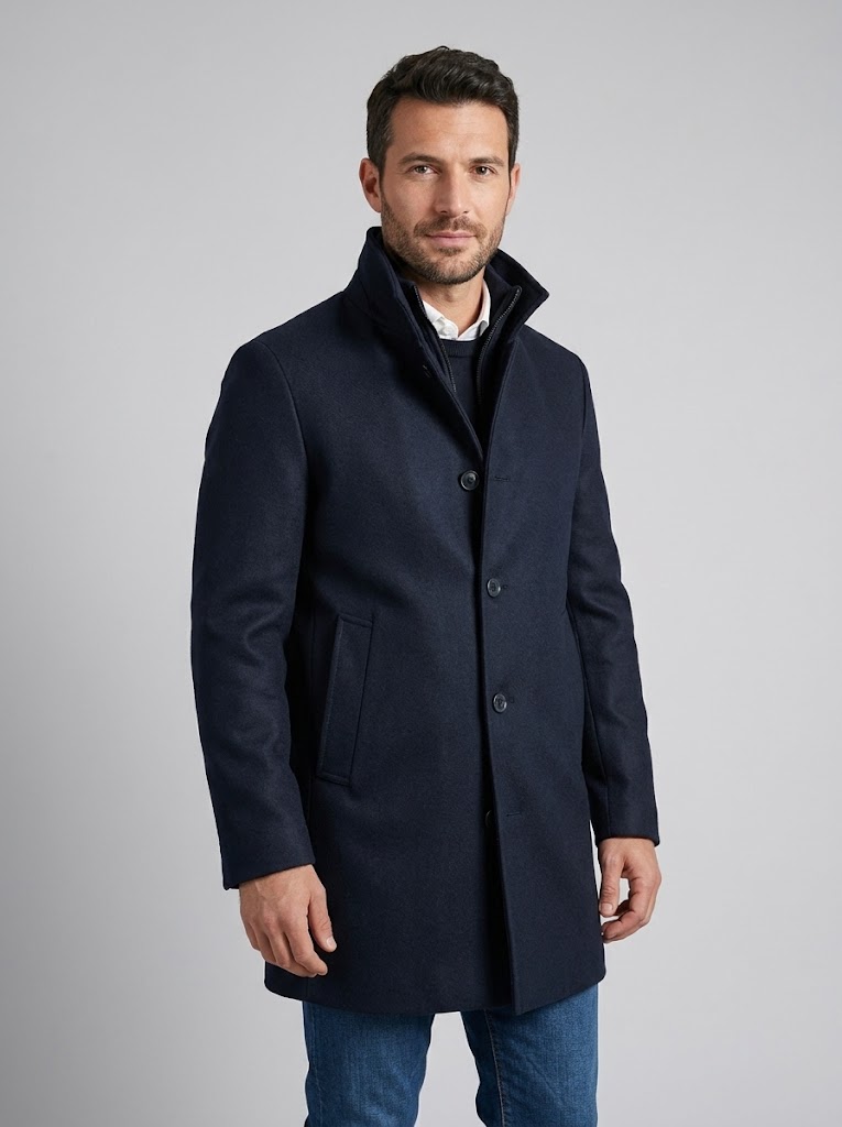 Homeward uomo cappotto con frontalino staccabile blu WHITBY