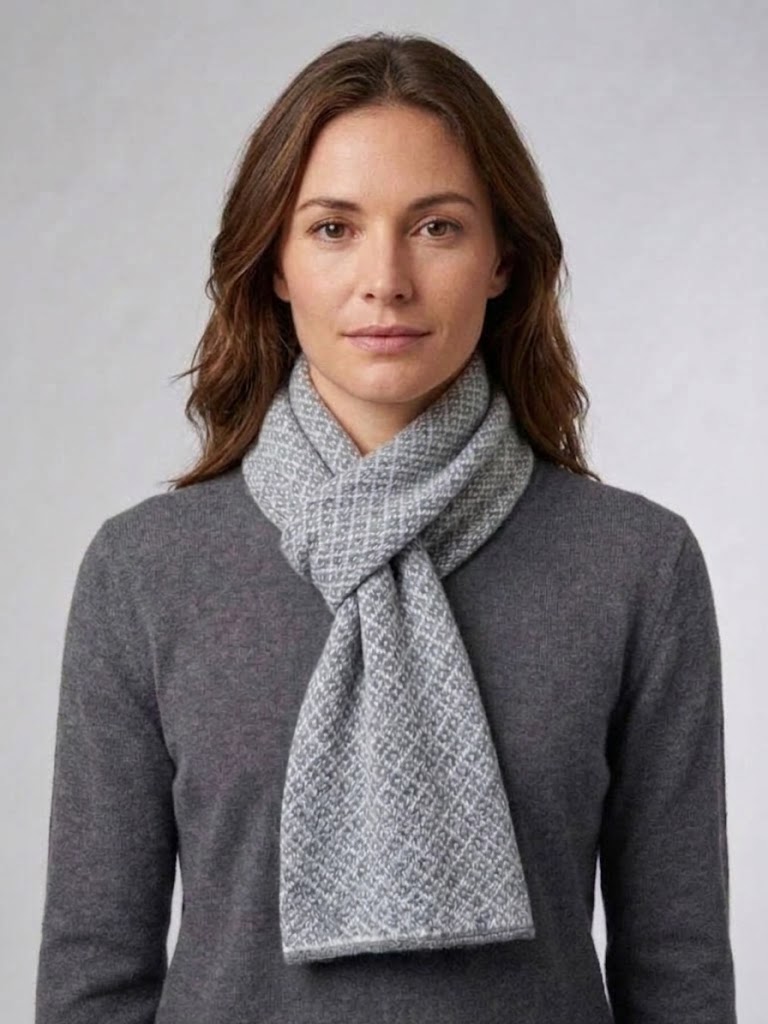 Riviera Cashmere scaldacollo unisex a rombi con passante panna e grigio