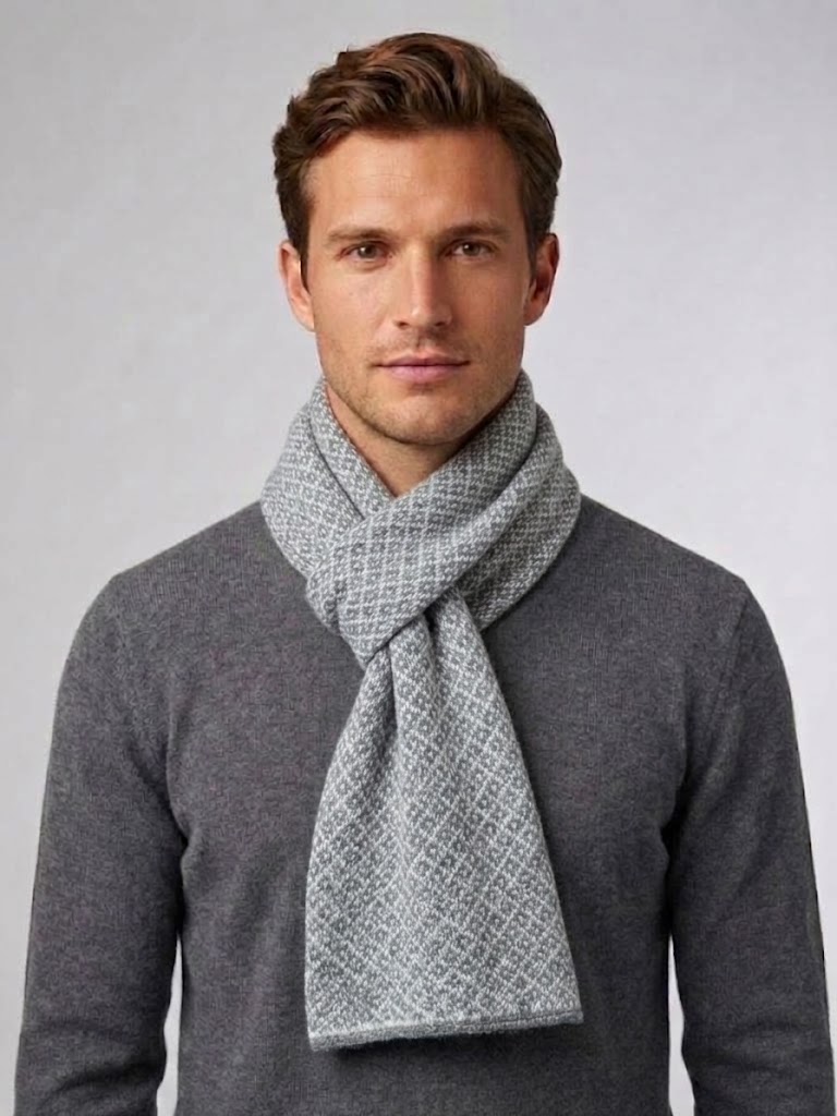 Riviera Cashmere scaldacollo unisex a rombi con passante panna e grigio - immagine 2