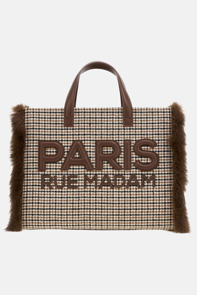 Rue Madam Paris borsa tote pied de poule marrone MEGEVE