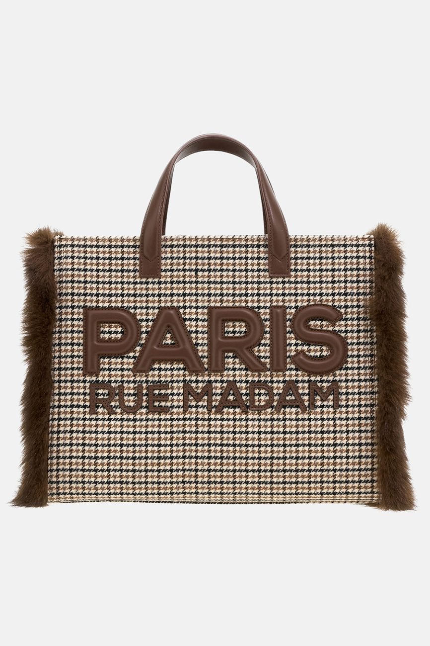 Rue Madam Paris borsa tote pied de poule marrone MEGEVE