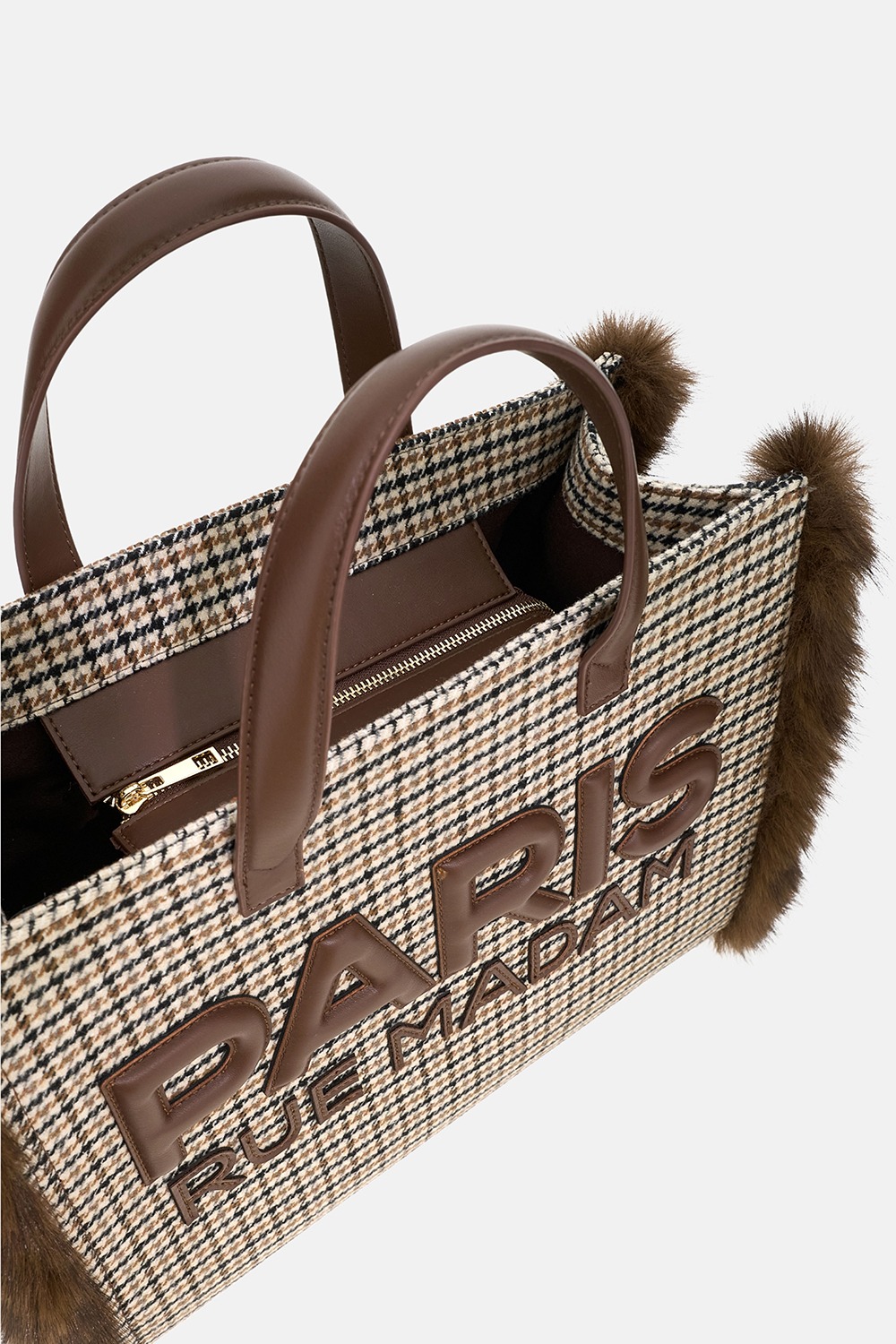 Rue Madam Paris borsa tote pied de poule marrone MEGEVE - immagine 4