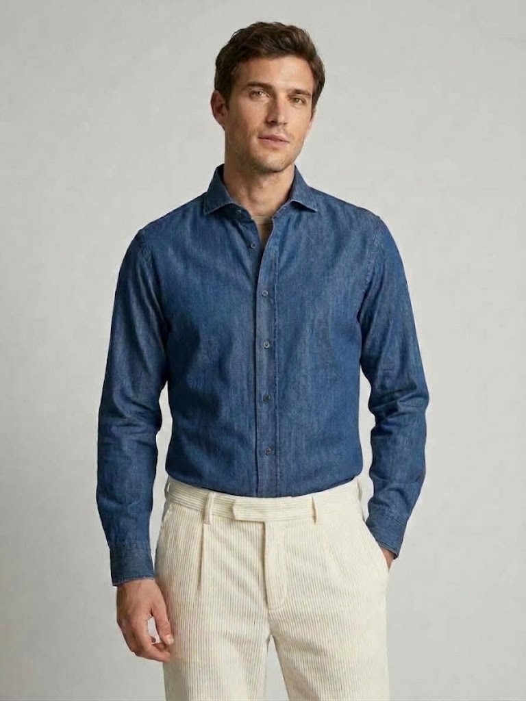Tintoria Mattei camicia in denim scuro con collo alla francese