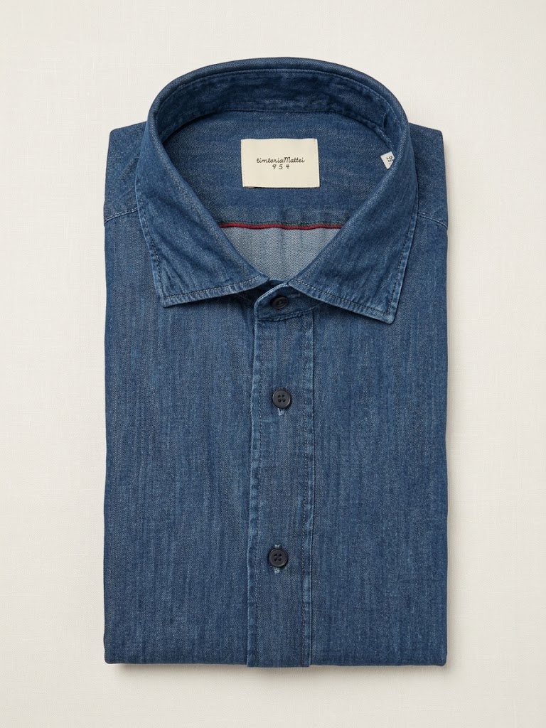 Tintoria Mattei camicia in denim scuro con collo alla francese - immagine 3