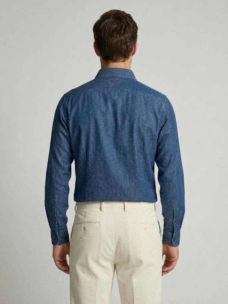 Tintoria Mattei camicia in denim scuro con collo alla francese - immagine 4